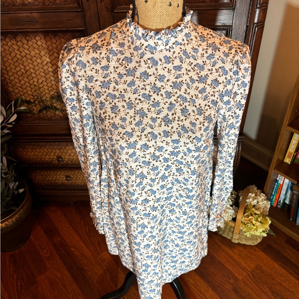 Divided Blue and White Floral Boho Dress